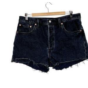 Levis Womens 501 Cut Off Jean Shorts Black Size 33 Button Fly High Rise Denim
